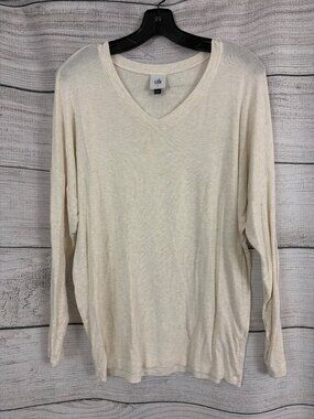 CAbi Long-Sleeve Cream Lightweight Top Size S